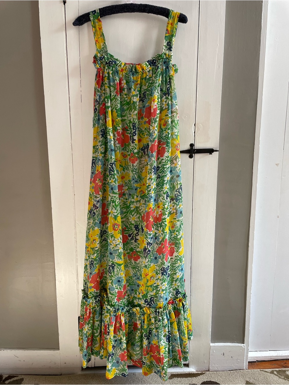 LANZ Originals Vintage 70's Sheer Ruffle Hem Floral Maxi Sundress House Dress